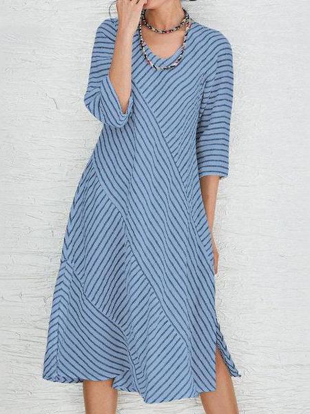 Casual Stripe Short-Sleeve Printed Dress