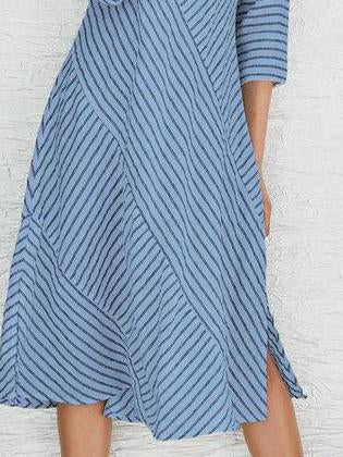Casual Stripe Short-Sleeve Printed Dress