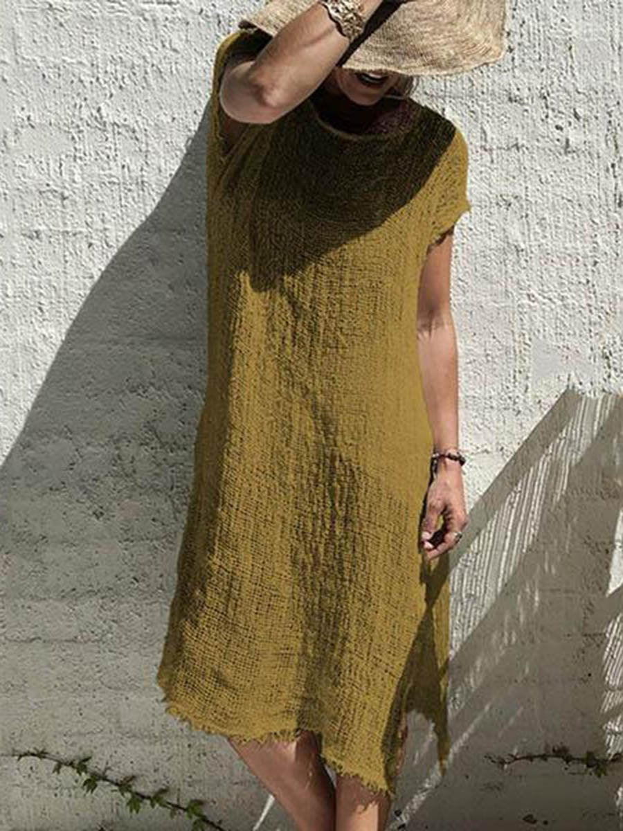 Irregular Solid Color Short Sleeve Dress