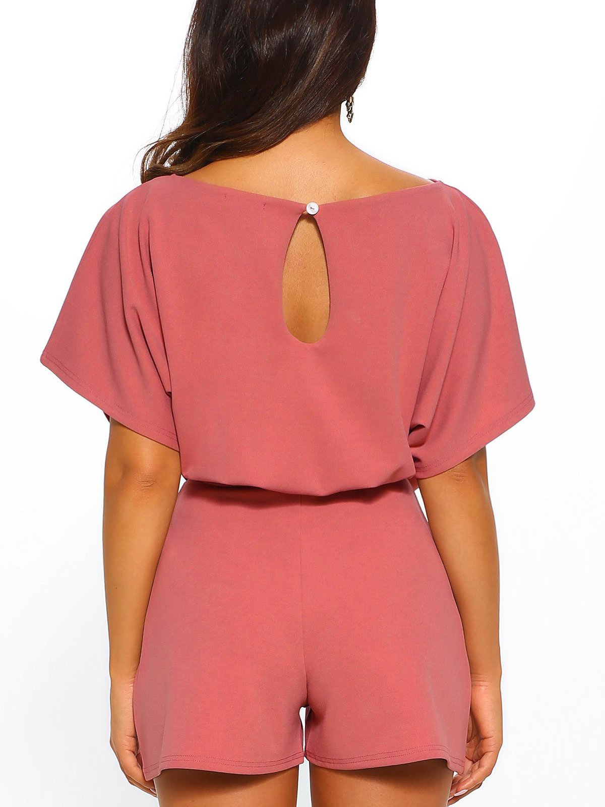 Fashion solid color belt short sleeve jumpsuit