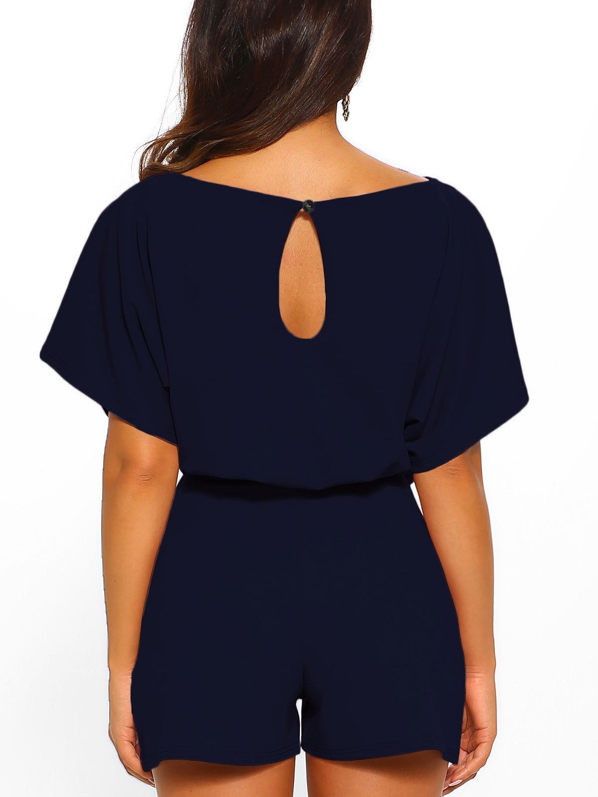 Fashion solid color belt short sleeve jumpsuit