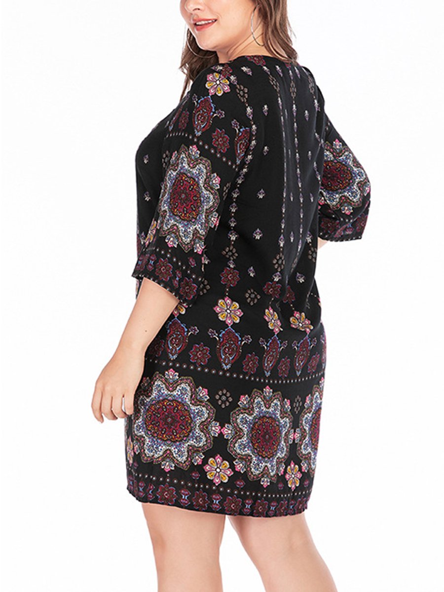 Printed dress lead large size women's clothing