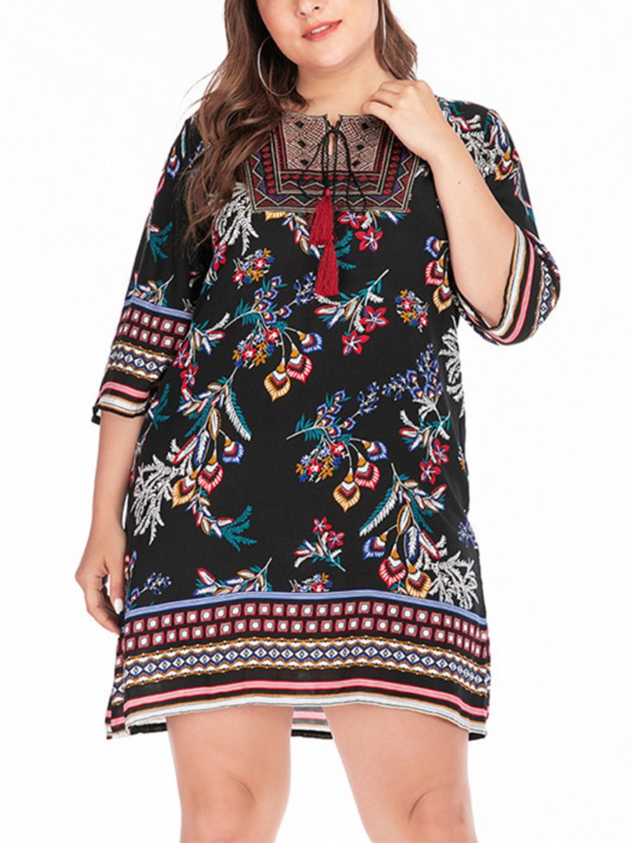 Printed dress lead large size women's clothing