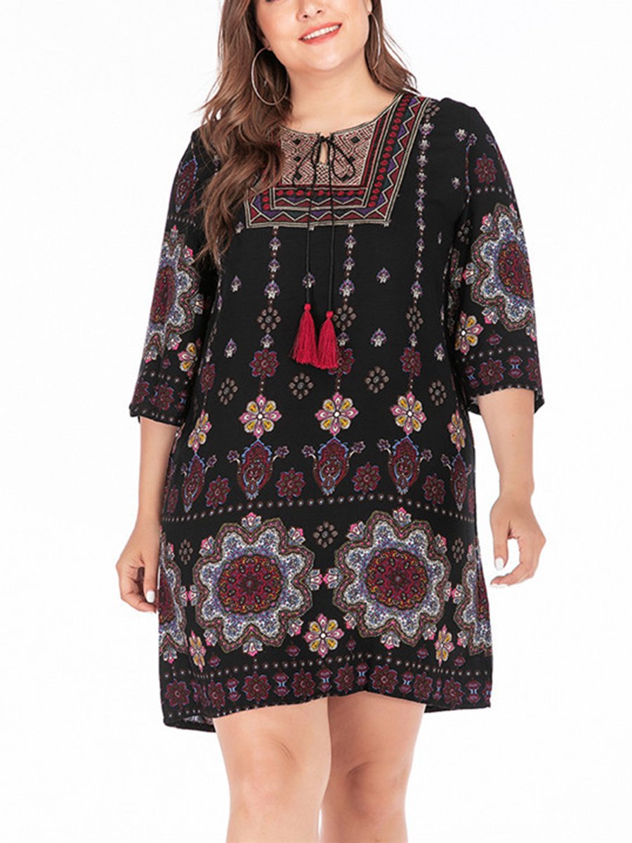 Printed dress lead large size women's clothing