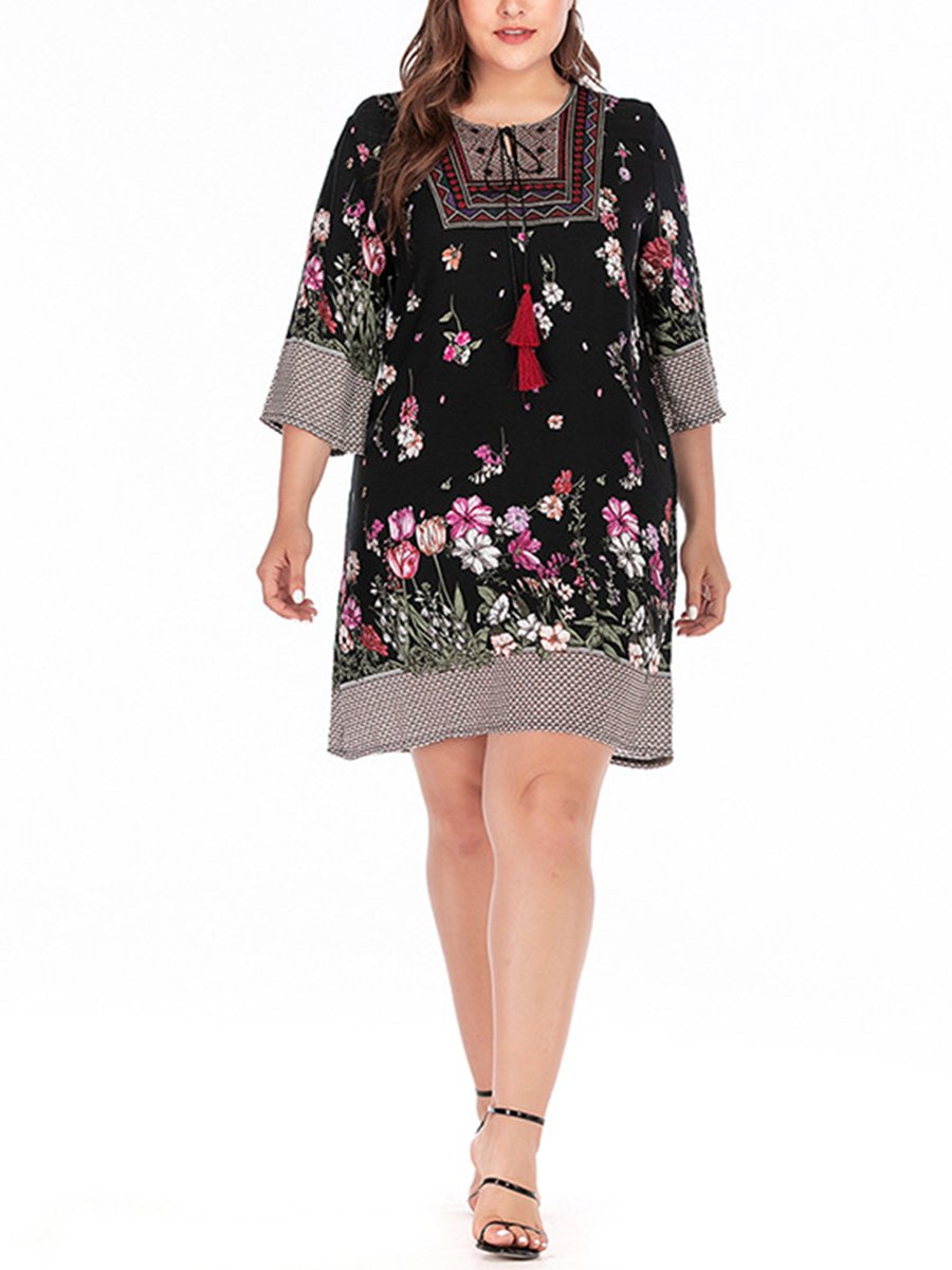 Printed dress lead large size women's clothing