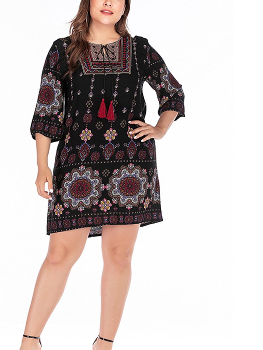 Printed dress lead large size women's clothing