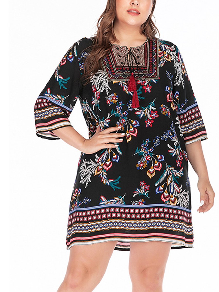 Printed dress lead large size women's clothing