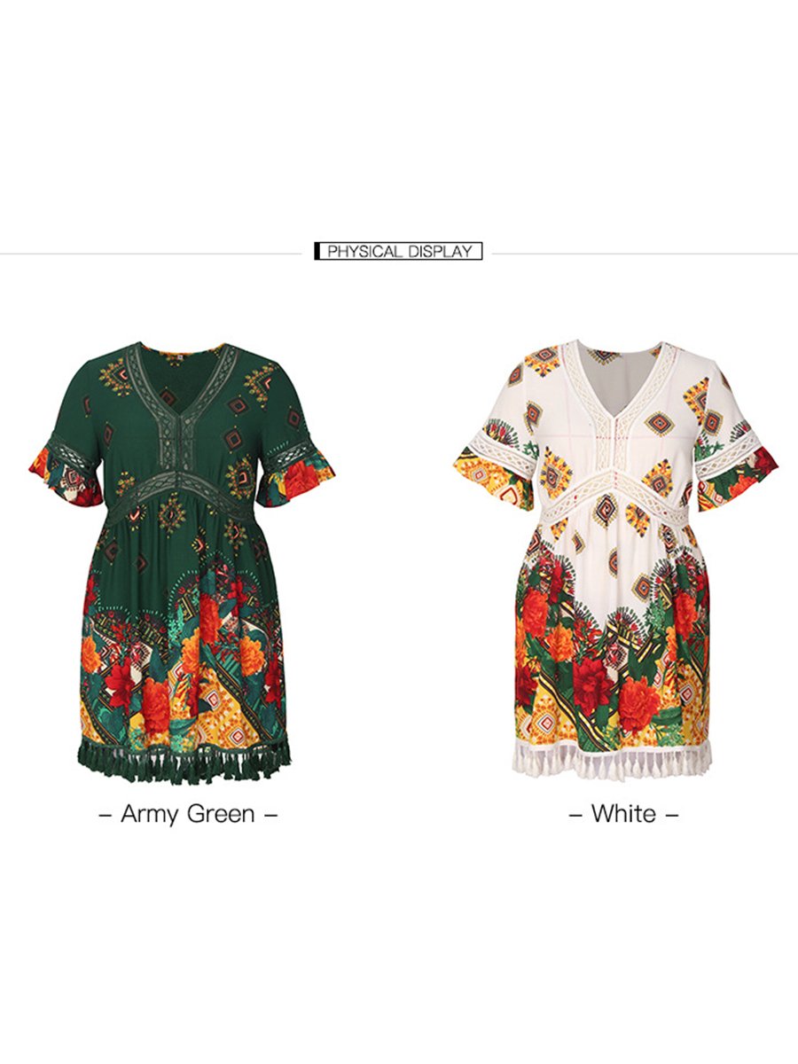 V-neck printed bohemian holiday dress