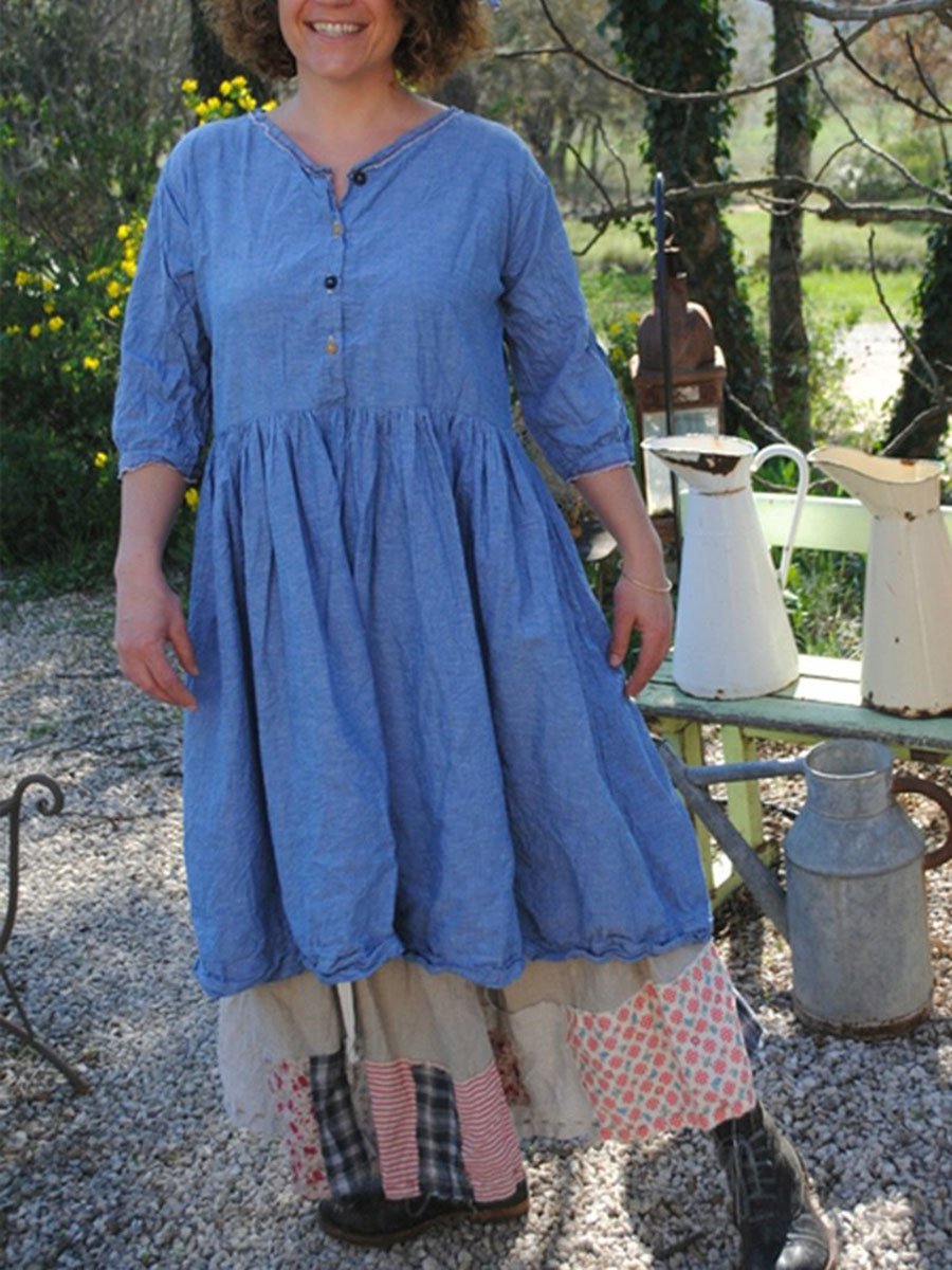 WOMEN'S CASUAL ROUND NECK SOLID HALF SLEEVE DRESSES