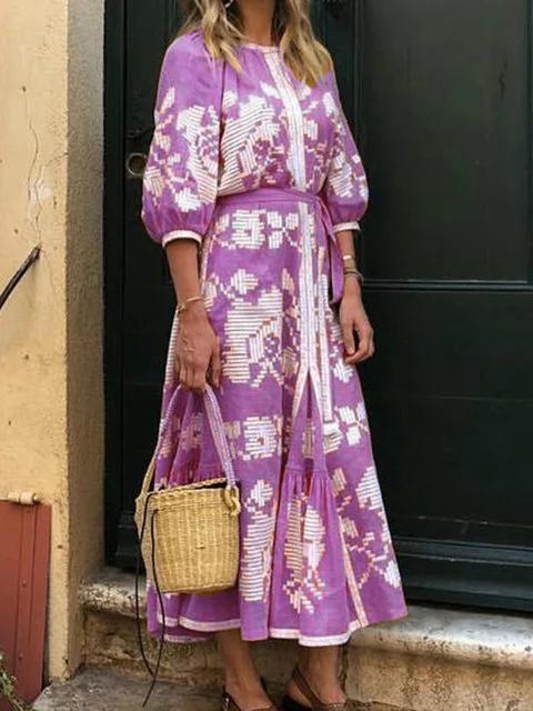 Crew Neck Shift Cotton-Blend Summer Maxi Dresses