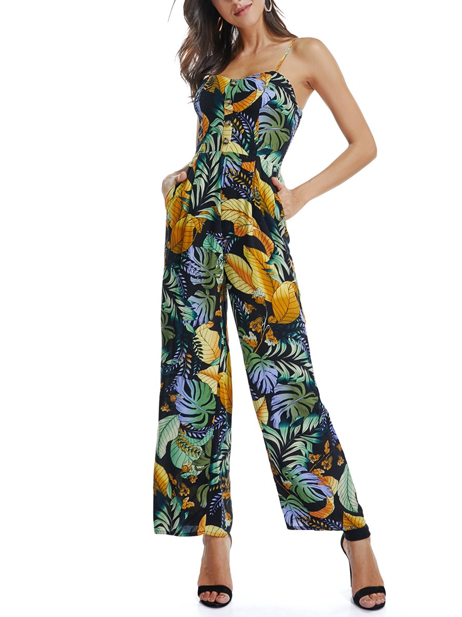 Floral Sleeveless Backless Jumpsuits & Rompers
