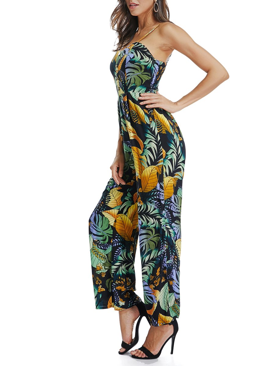 Floral Sleeveless Backless Jumpsuits & Rompers