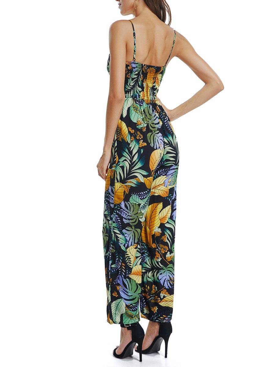 Floral Sleeveless Backless Jumpsuits & Rompers