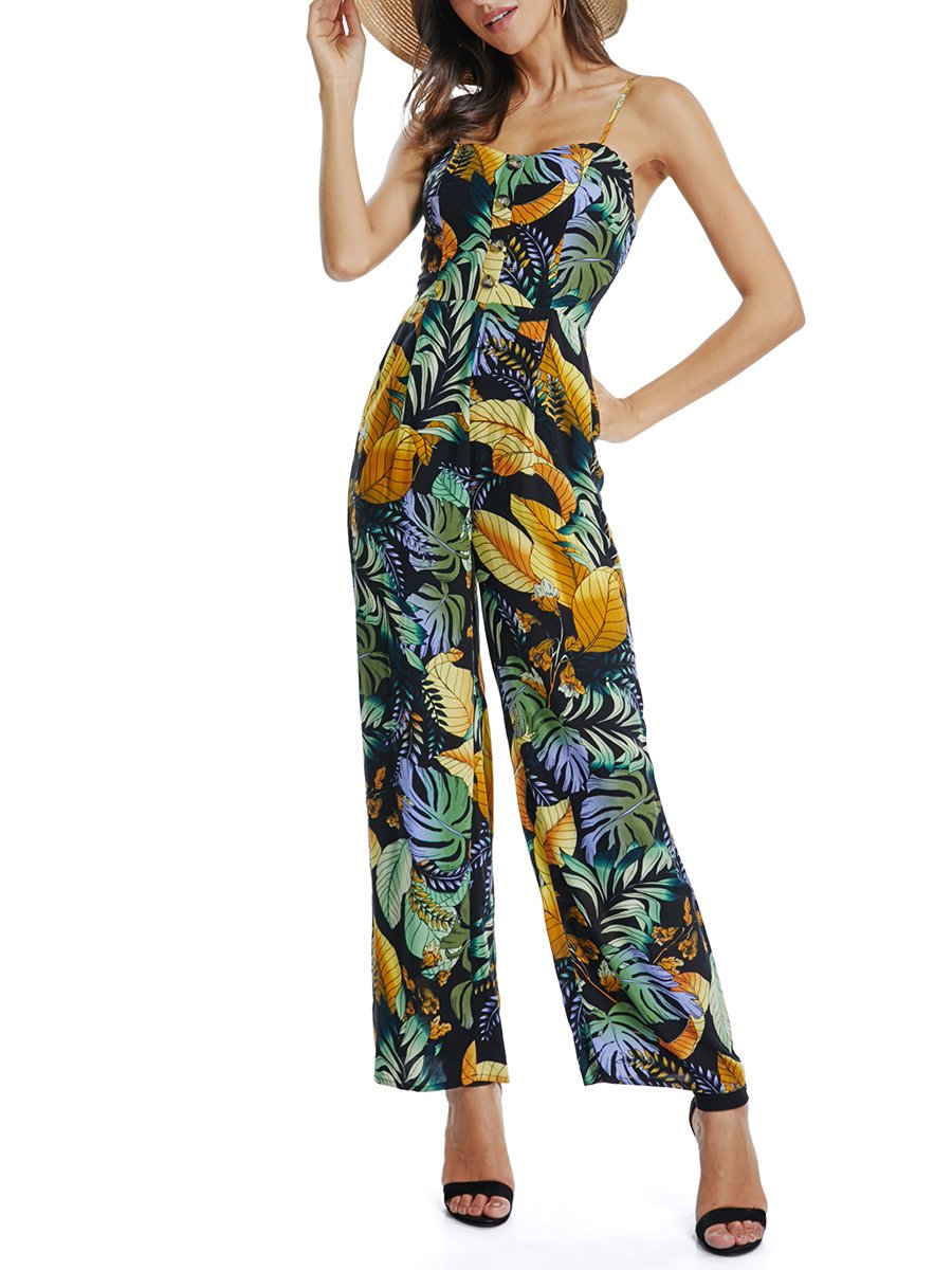 Floral Sleeveless Backless Jumpsuits & Rompers