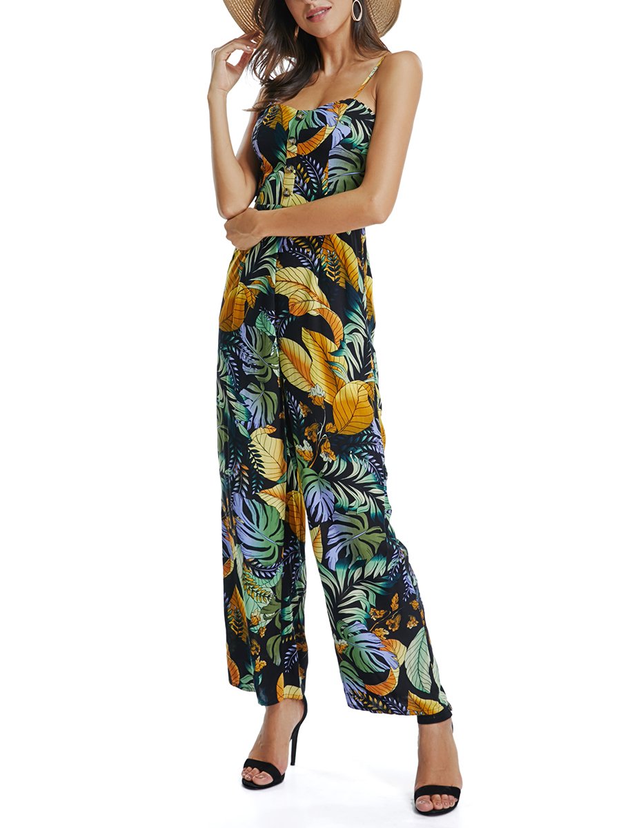 Floral Sleeveless Backless Jumpsuits & Rompers