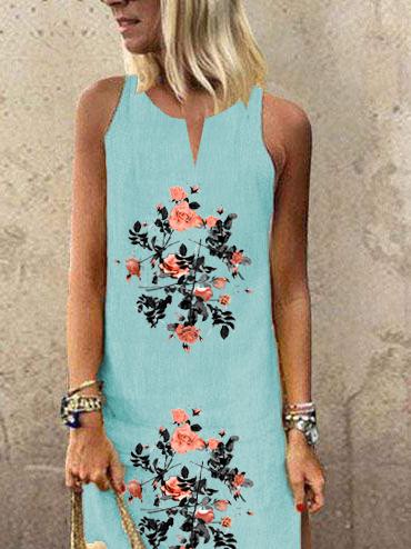 Fashion V-neck Sleeveless Printed Dress