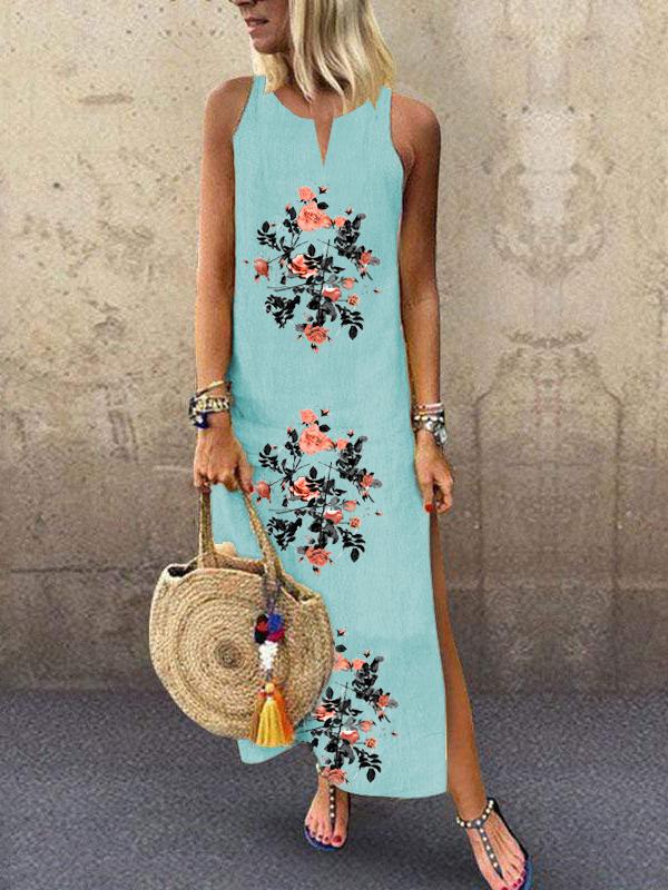 Fashion V-neck Sleeveless Printed Dress