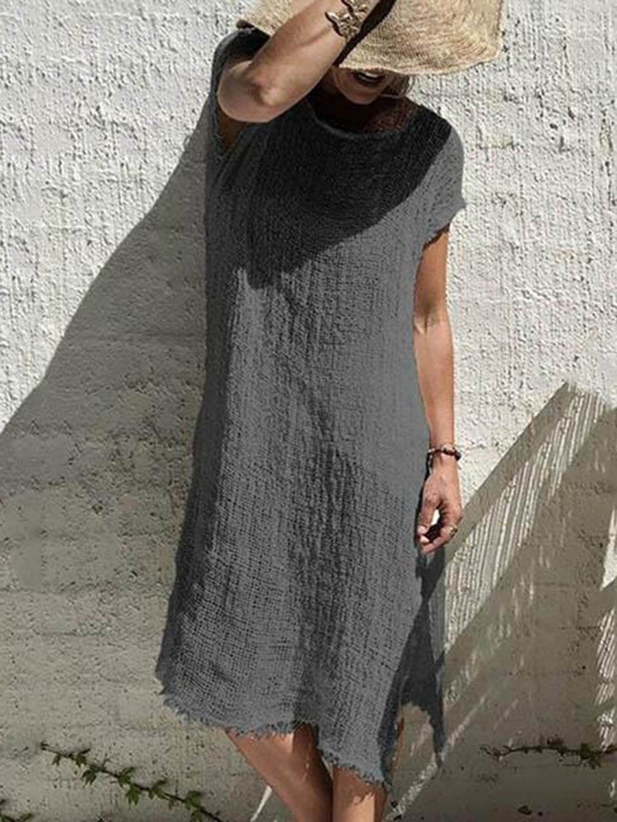 Irregular Solid Color Short Sleeve Dress