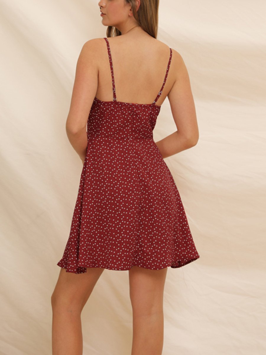Red Little Dot Tie Font Mini Dresses