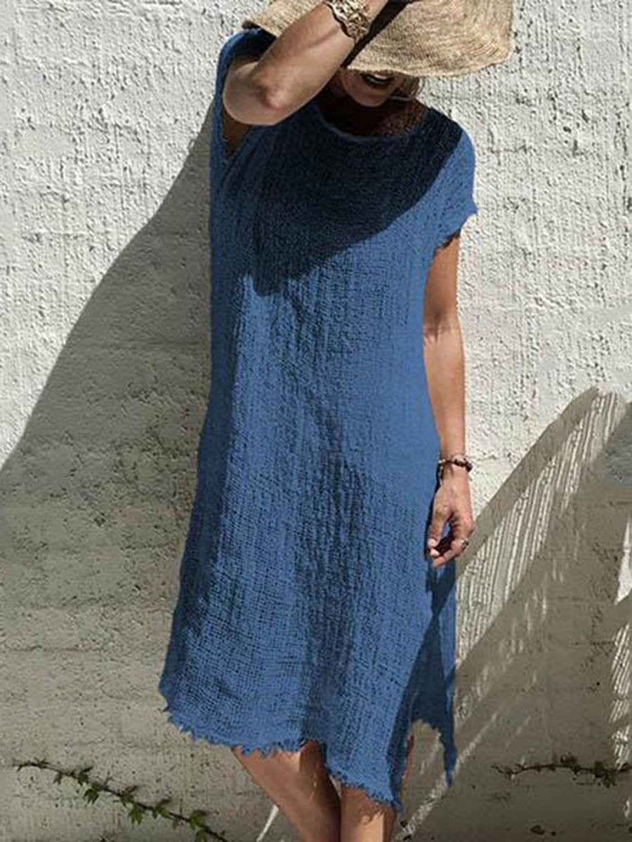 Irregular Solid Color Short Sleeve Dress