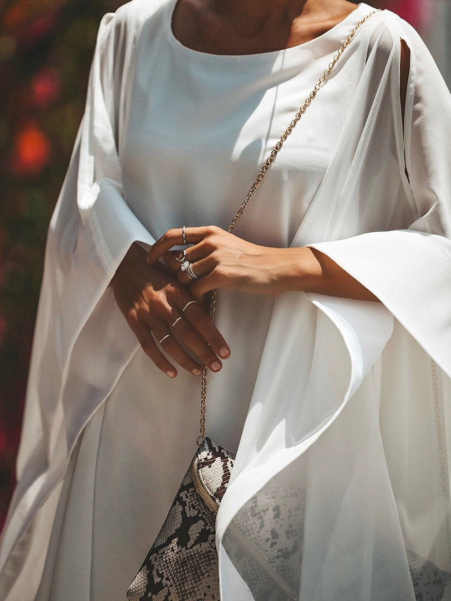 Elegant crew neck flared sleeve dress