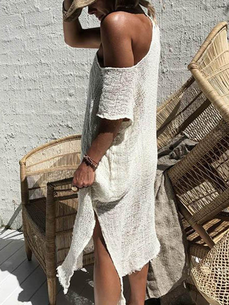 Irregular Solid Color Short Sleeve Dress