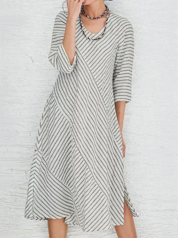 Casual Stripe Short-Sleeve Printed Dress