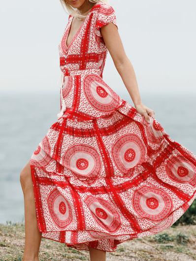 PLUS SIZE PRINT VACATION WOMEN SUMMER MAXI DRESSES