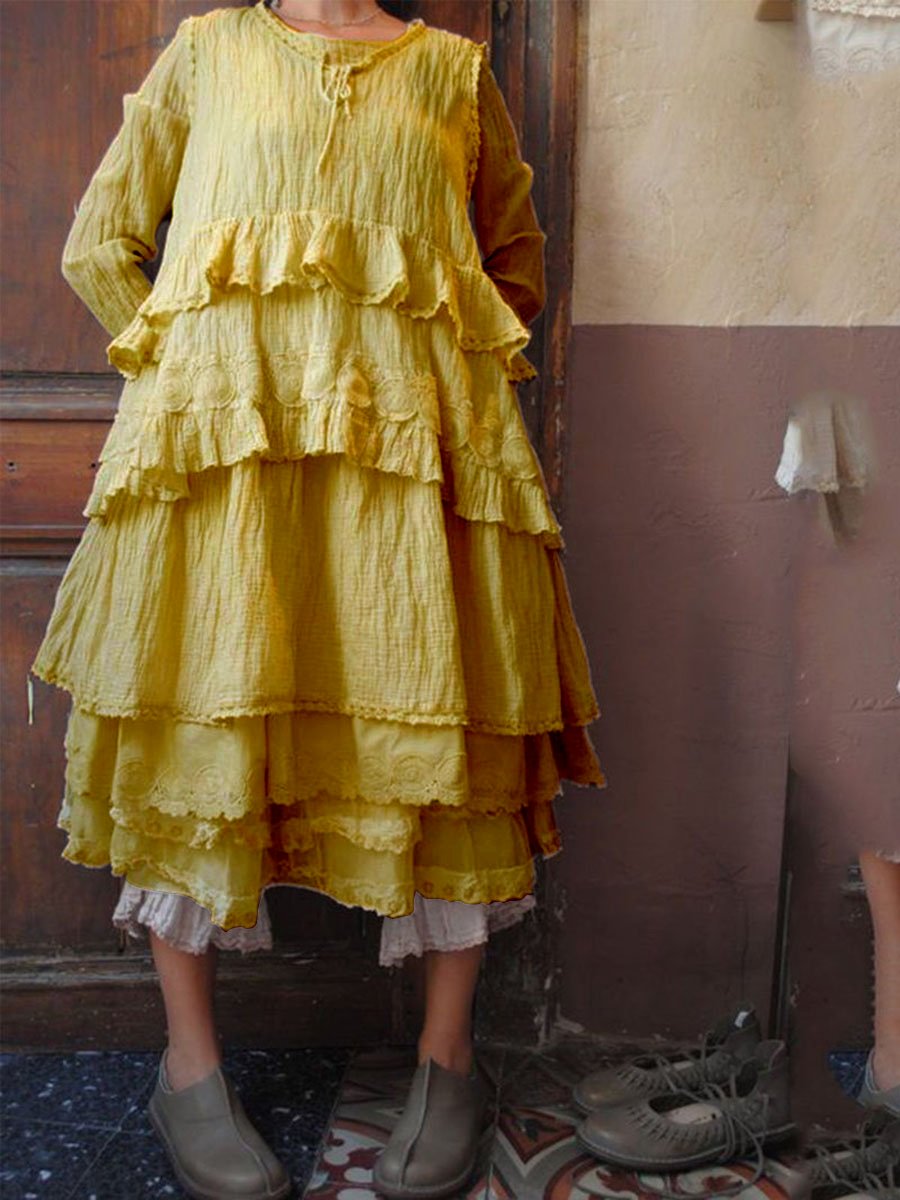 WOMEN'S CASUAL ROUND NECK SOLID LONG SLEEVE DRESSES