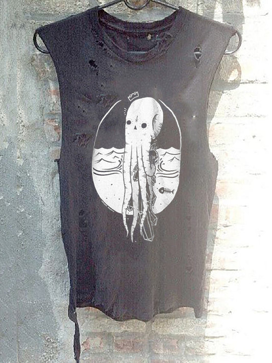 Ripped Sleeveless Plus Size Graphic Tees