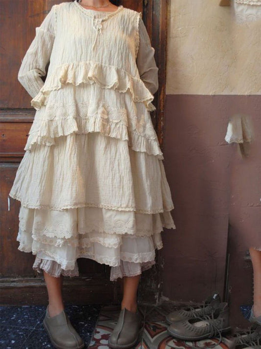 WOMEN'S CASUAL ROUND NECK SOLID LONG SLEEVE DRESSES