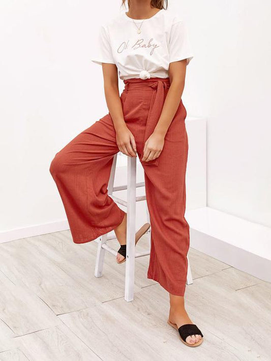 Strap wide leg spring and summer casual trousers