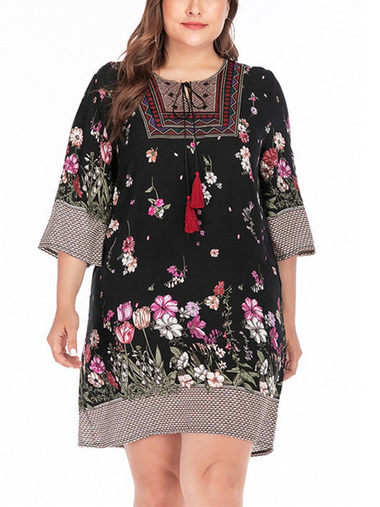 Printed dress lead large size women's clothing