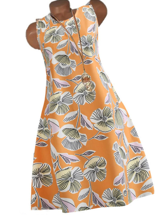 Round Neck Floral Printed Shift Dress