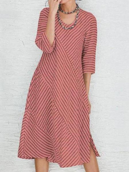 Casual Stripe Short-Sleeve Printed Dress