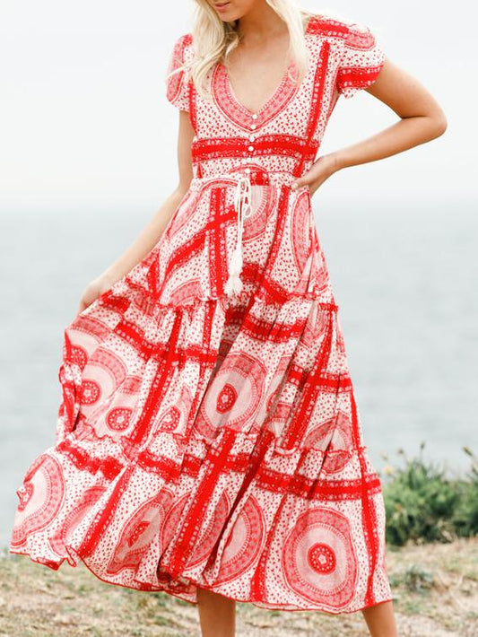 PLUS SIZE PRINT VACATION WOMEN SUMMER MAXI DRESSES