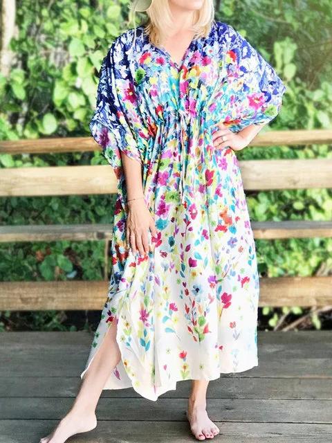 V Neck Multicolor Women Dresses Daytime Casual Cotton-Blend Dresses