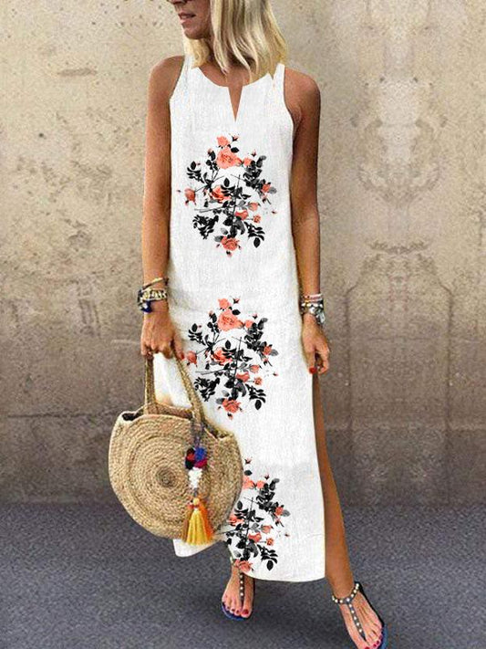 Fashion V-neck Sleeveless Printed Dress